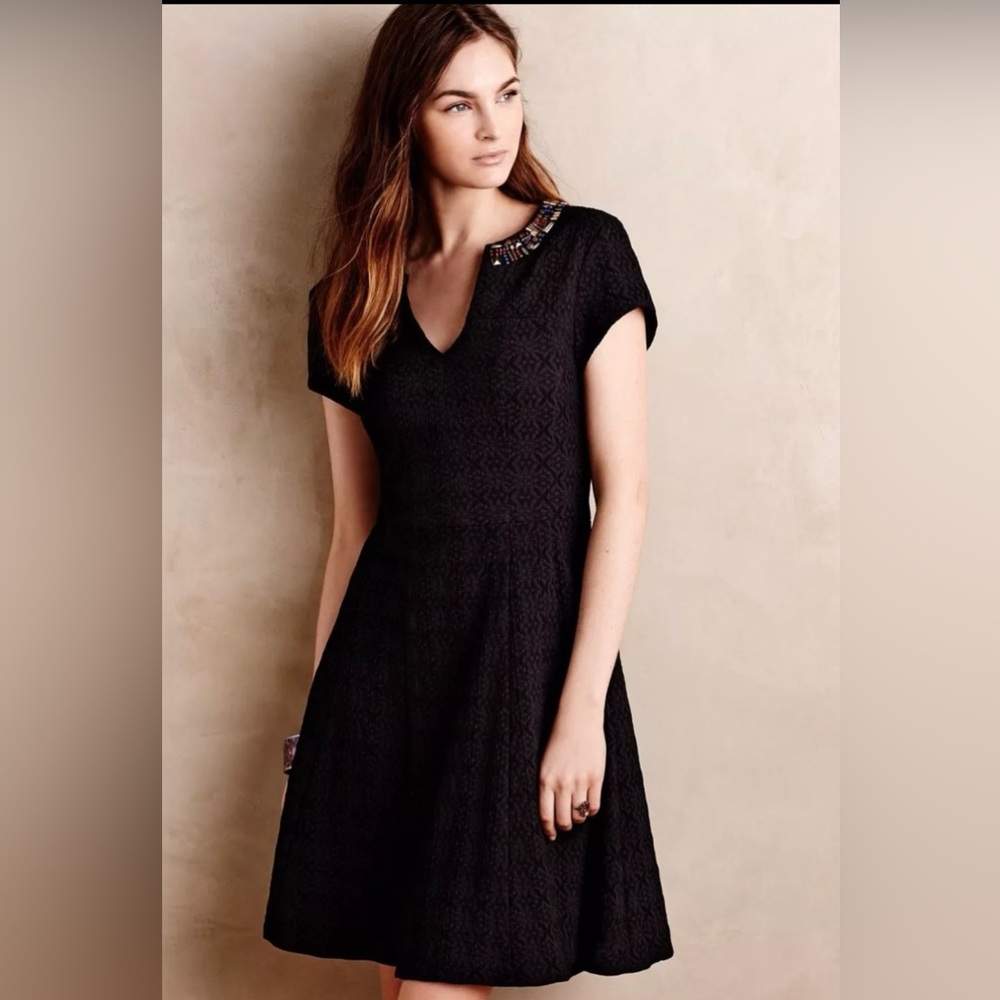 Nanette Lepore Erala Black Beaded Neck Dress Size 0 Petite